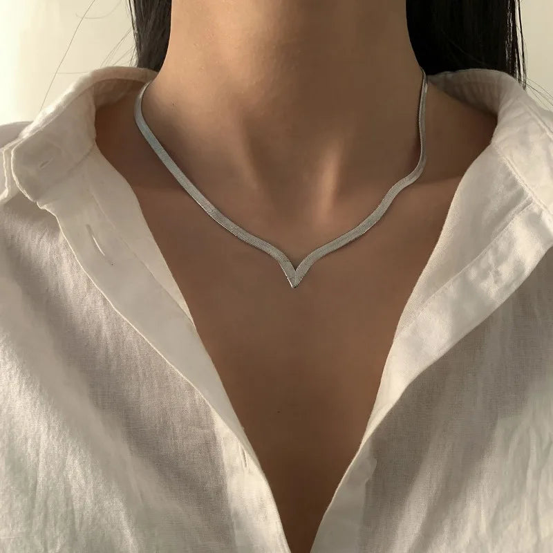 Korean Fashion Flat Snake Chain choker Herringbone Necklace for Women 2023 Jewelry Charm Party Neck Necklace Party Gift Collares
