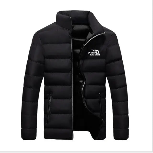 2024 men's trendy casual wear new warm parka winter coat solid color stand up collar zipper windproof cotton printed jacket