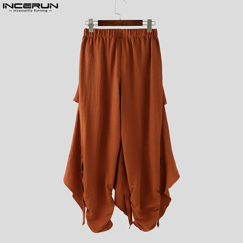 Mode INCERUN Somer Lente Mans Informele Broek Harembroek Geplooide Langbroek Straatdrag Oormaat Mansklere S-5XL