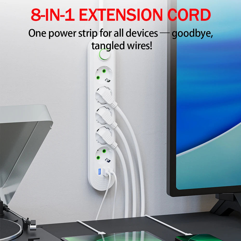 EU Plug AC Outlet Multiprise Power Strip 2m Extension Cord Electrical Socket Network Filter With USB Ports 2.1A Fast Charging
