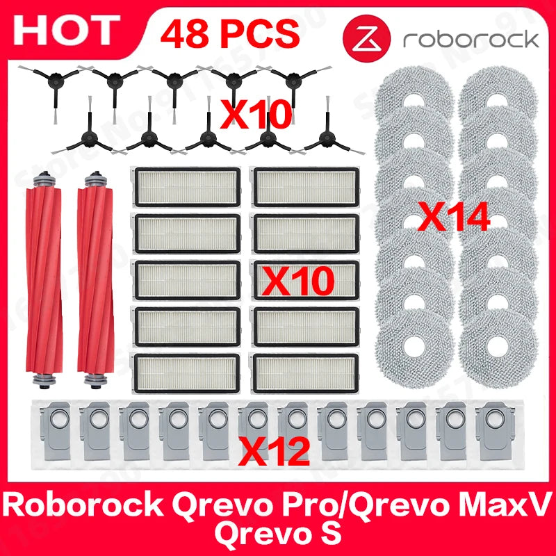 Roborock Qrevo Pro/Qrevo MaxV/Qrevo S Robot Vacuum Spare Parts Main Side Brushes Mop Cloths HEPA Filters Dust Bags Accessories