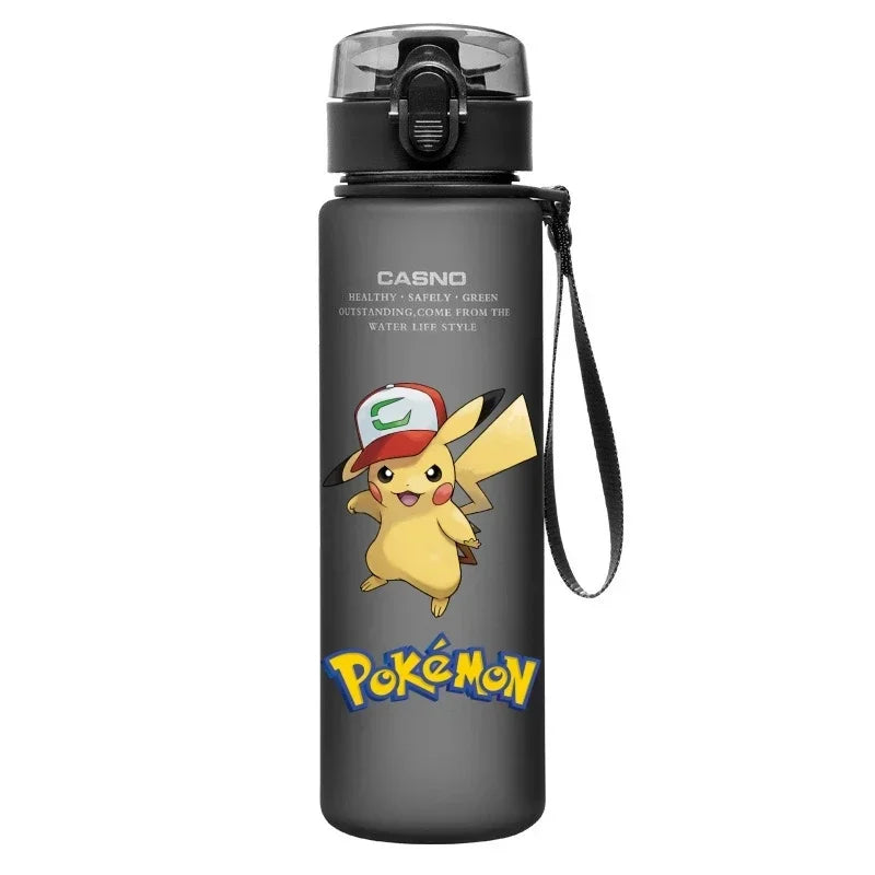 560ML Pokemon Water Cup Pikachu Mewtwo Gengar Portable Plastic Cartoon Outdoor Sports Large Capacity Travel Hiking Water Bottle