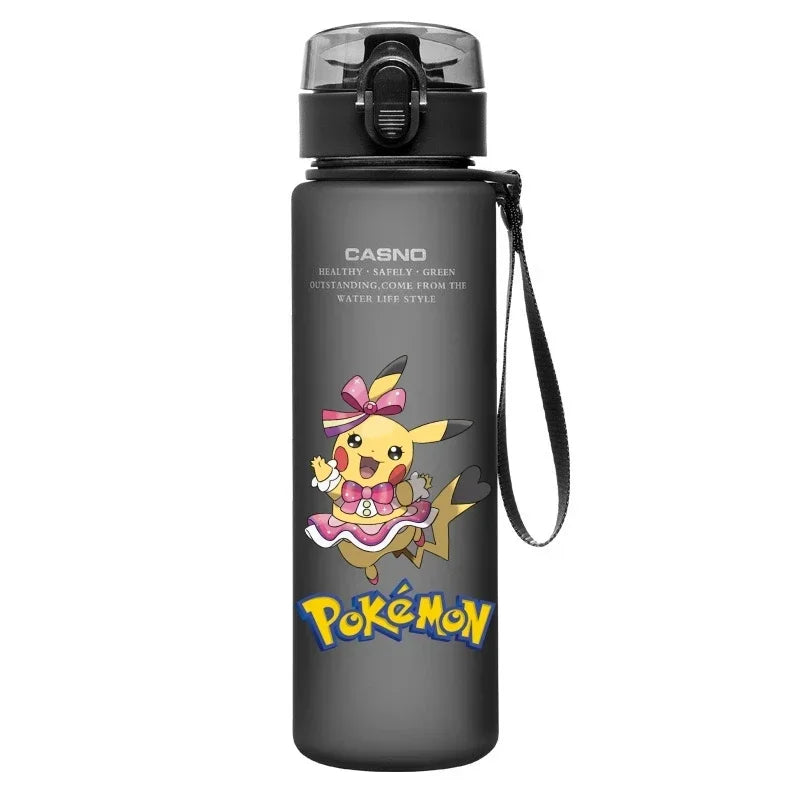 560ML Pokemon Water Cup Pikachu Mewtwo Gengar Portable Plastic Cartoon Outdoor Sports Large Capacity Travel Hiking Water Bottle