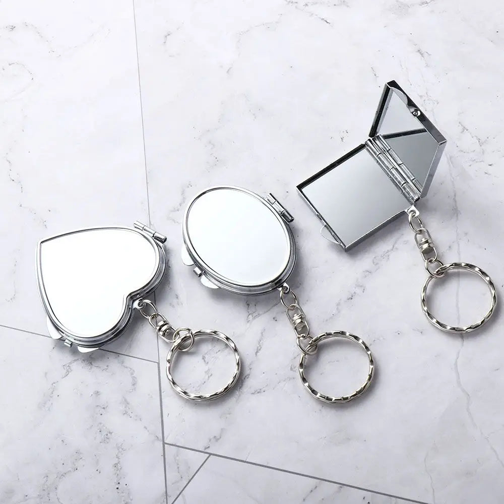 Portable Mini Folding Mirror Key Chain Round Heart Oval Sqaure Shape Pocket Compact Makeup Cosmetic Mirror With Key Ring