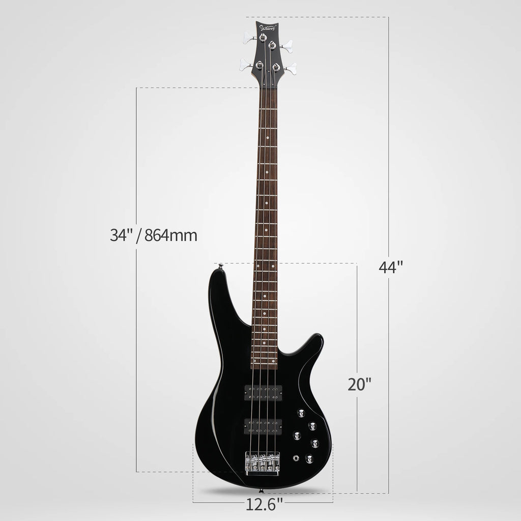 44 Inch GIB 4 String H-H Pickup Laurel Wood Fingerboard Electric Bass Guitar with Bag and other Accessories Black