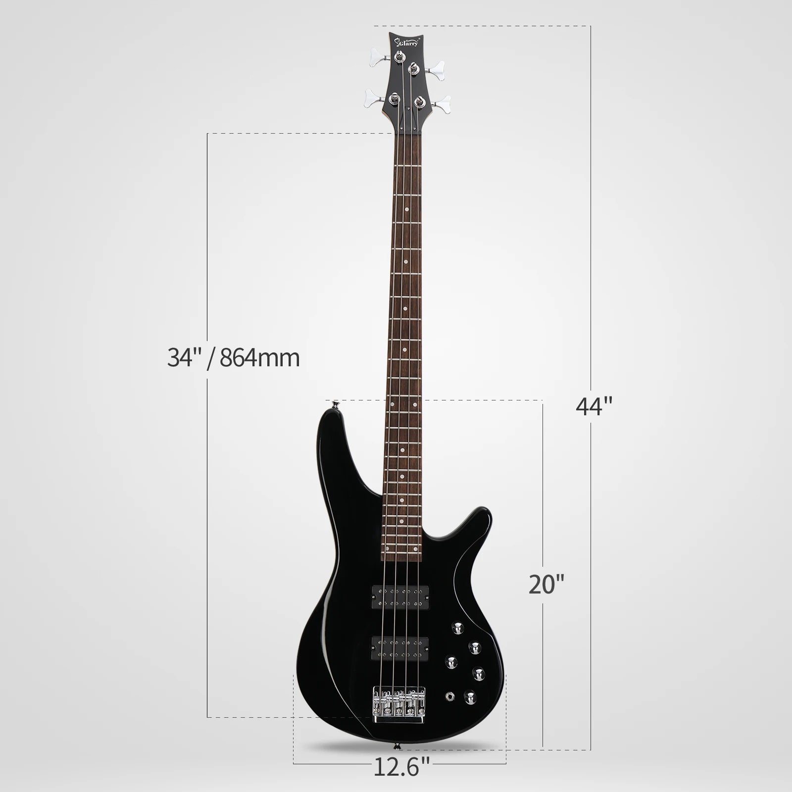 44 Inch GIB 4 String H-H Pickup Laurel Wood Fingerboard Electric Bass Guitar with Bag and other Accessories Black