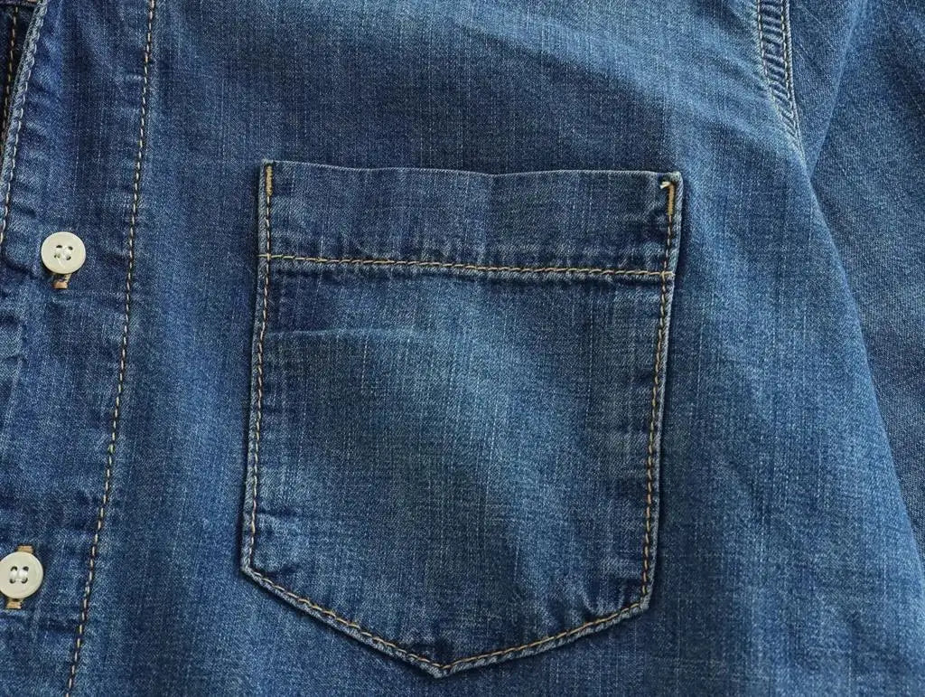 2025 Women's Denim Shirts Button Blouses Asymmetric's Shirts Tops