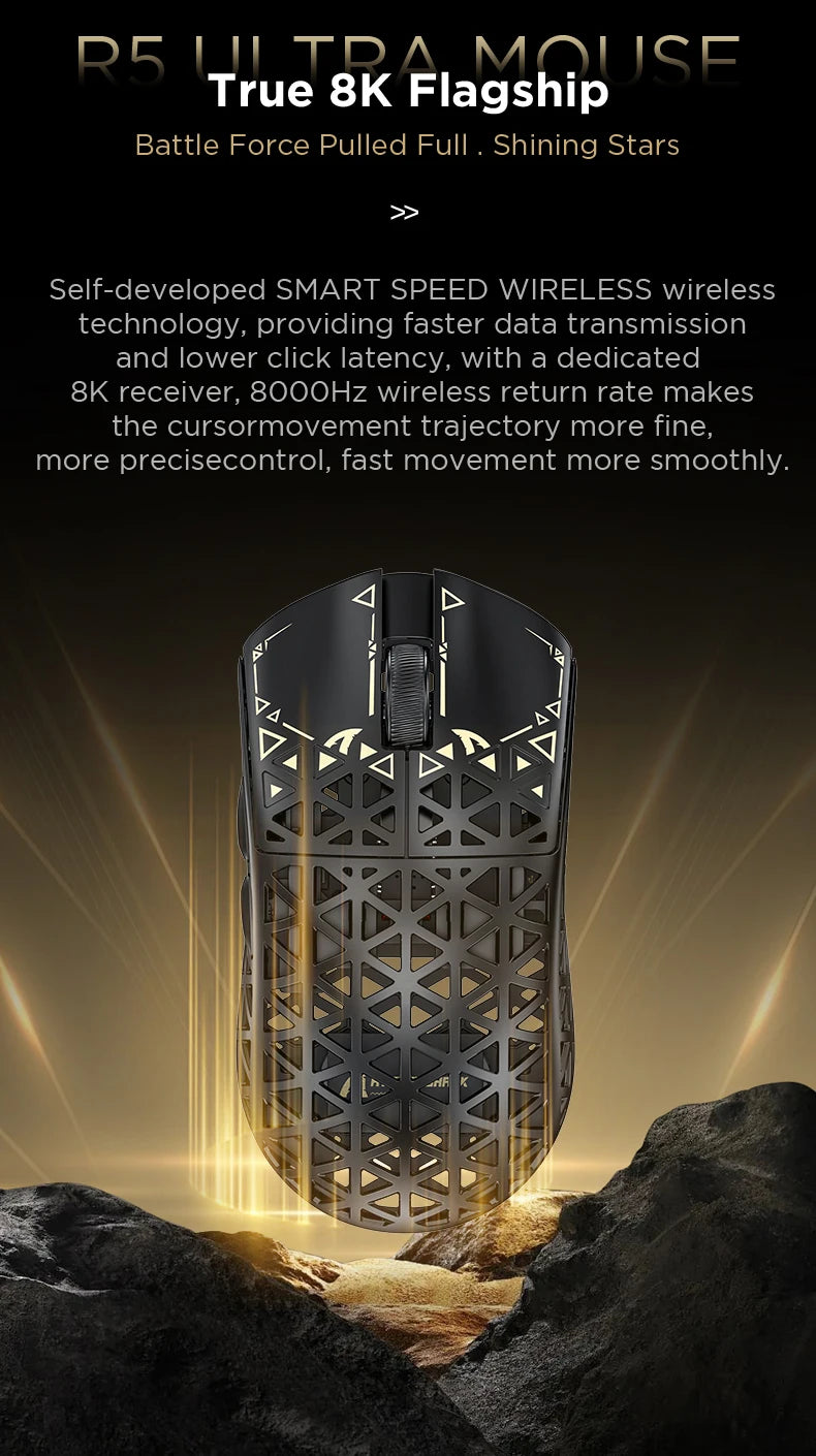 ATTACK SHARK R5 ULTRA Wireless Gaming Mouse - 8K Polling,PAW3950MAX Sensor,42,000 DPI,Carbon Fiber Ultra-Light for Pro Esport