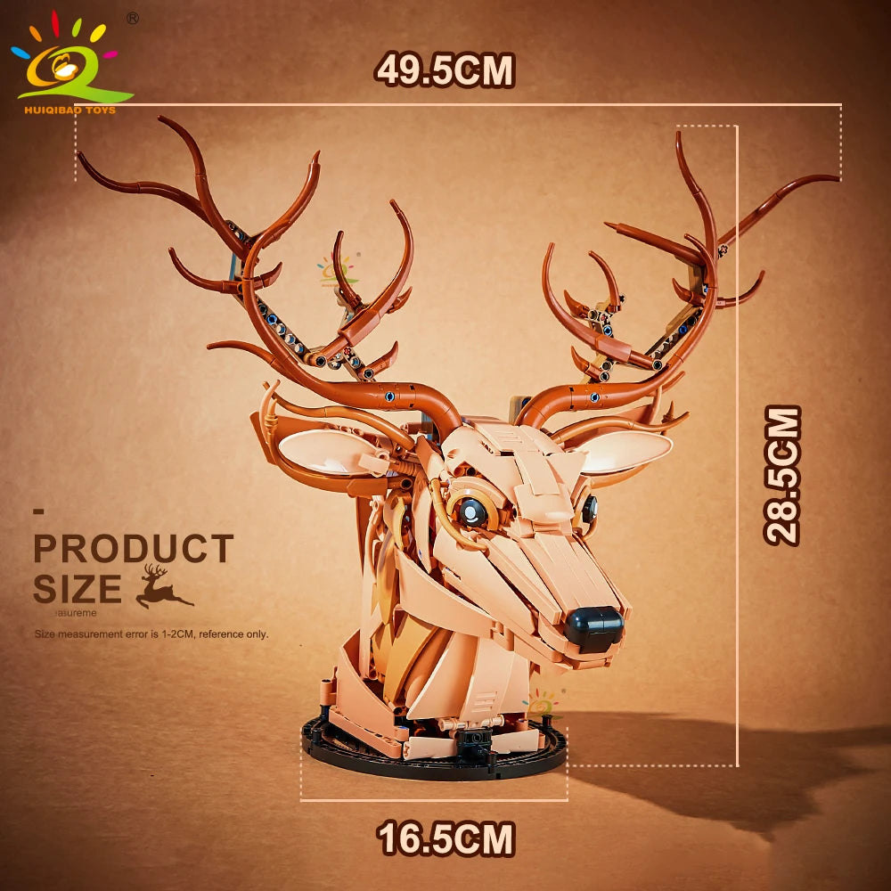 HUIQIBAO MOC Creative Wolf Deer Eagle Head Model Building Blocks Animal Pendant Wall Decor Wall Hanging Sculpture Home Decor Toy