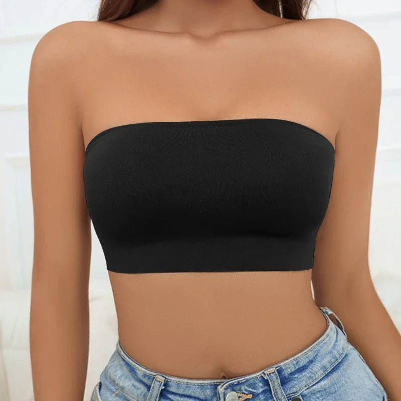 Women Tube Strapless Bra Chest Wrap Bandeau Unlined Seamless Breathable Comfortable Anti-skidding Ice Silk Bra Underwear Tops