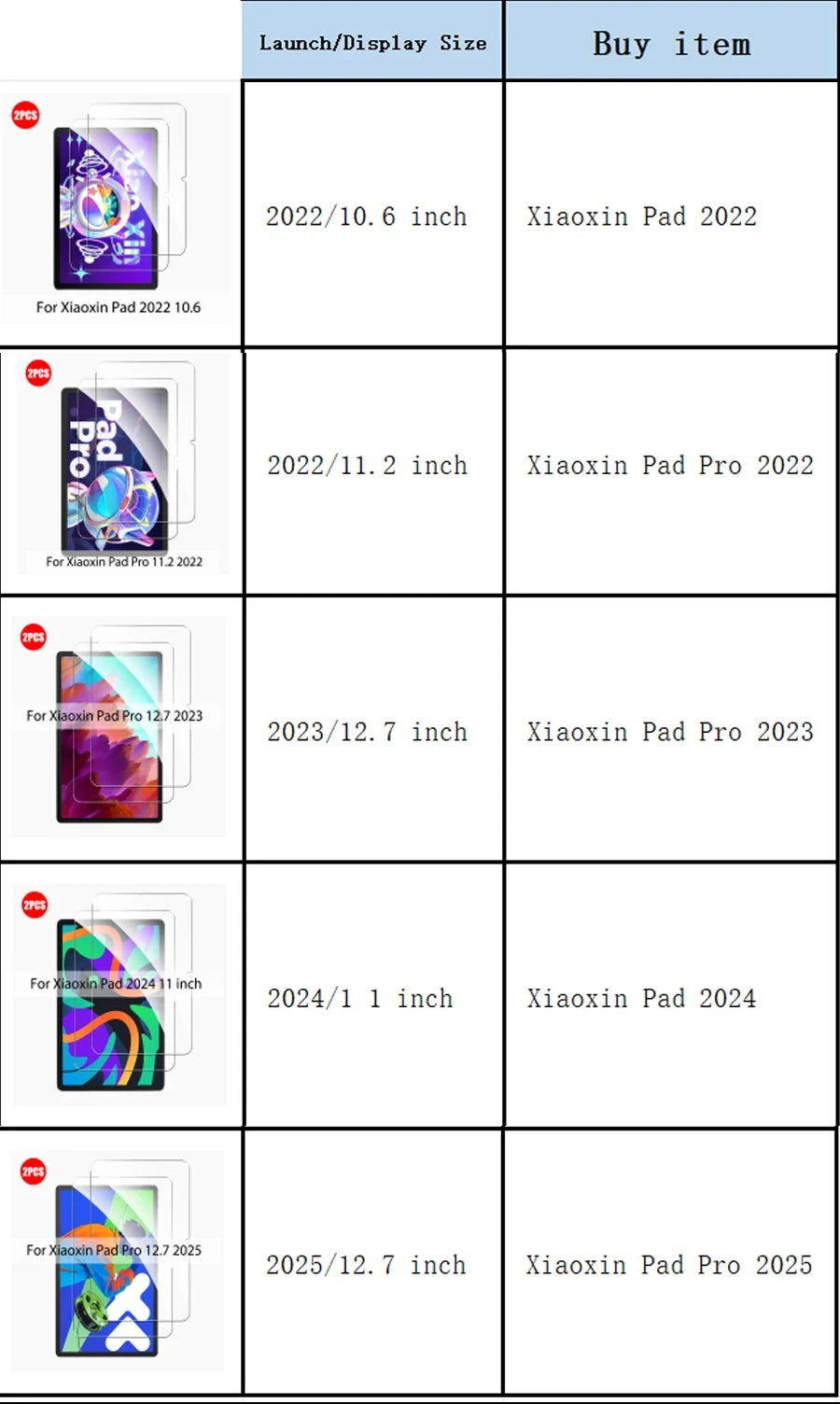 2PCS Tempered Glass For Lenovo Xiaoxin Pad Pro 12.7 2023 2025 2022 Screen Protector For Xiaoxin Pad 2024 11 inch Film
