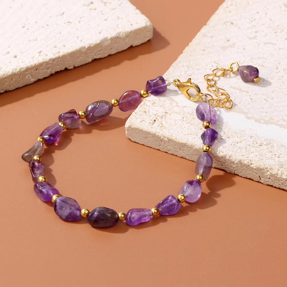 Trendy Sweet Random Shape Stone Bracelets Natural Stone Rose Quartzs Agates Bracelets Gold Color Chain Bracelets Bangles Gifts