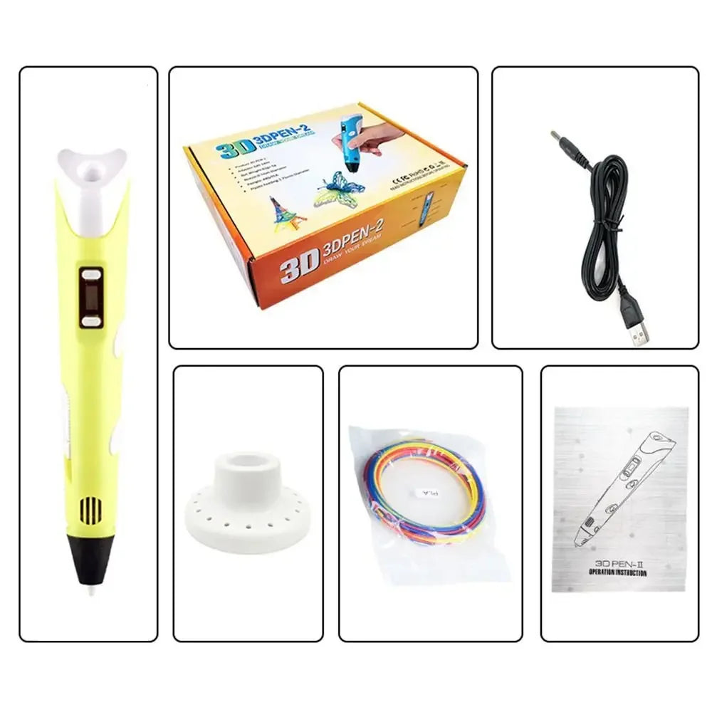 3D Printing Pen Arts Printer Set PLA Filament Drawing Print For Kids Adult Creative Toy Gift 36M PLA Filaments +USB 3D Pens