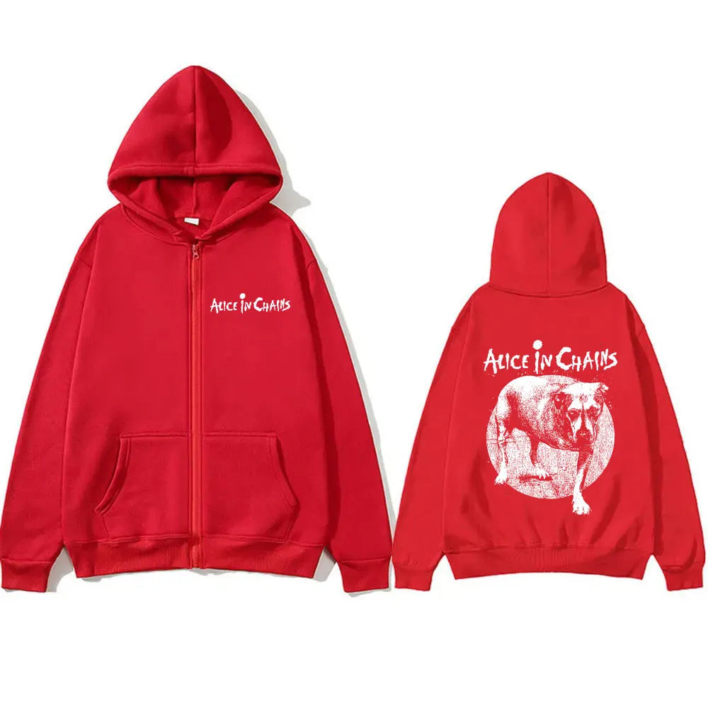 Rock Band Alice in Chains Graphic Print Zipper Hoodie Male Vintage Casual Oversized Zip Up Hoodies Men Women Fashion Jacket Coat