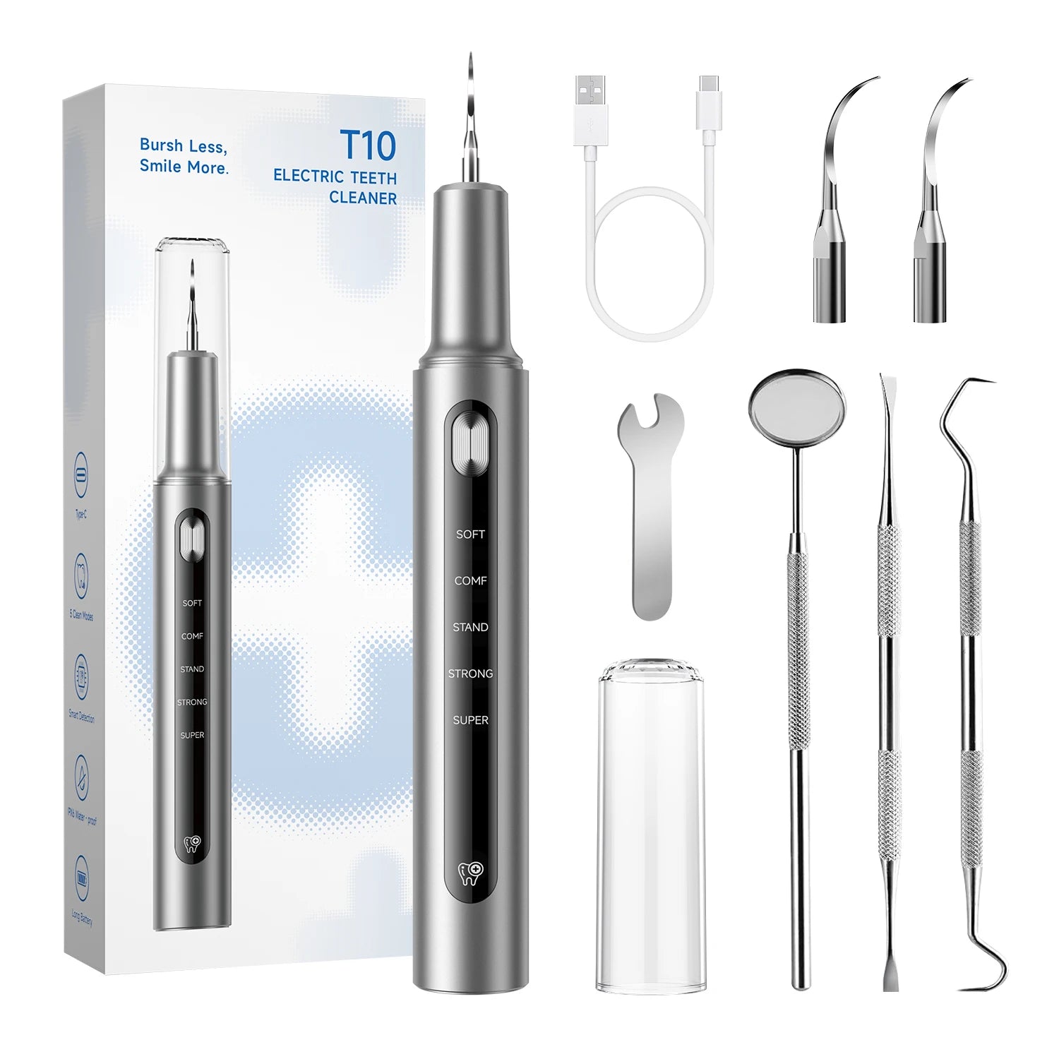 CURVY MOON T10 Ultrasonic Electric Dental Scaler Tartar eliminator Tooth Cleaner Dental Calculus Tooth White Cleaning Tools Set