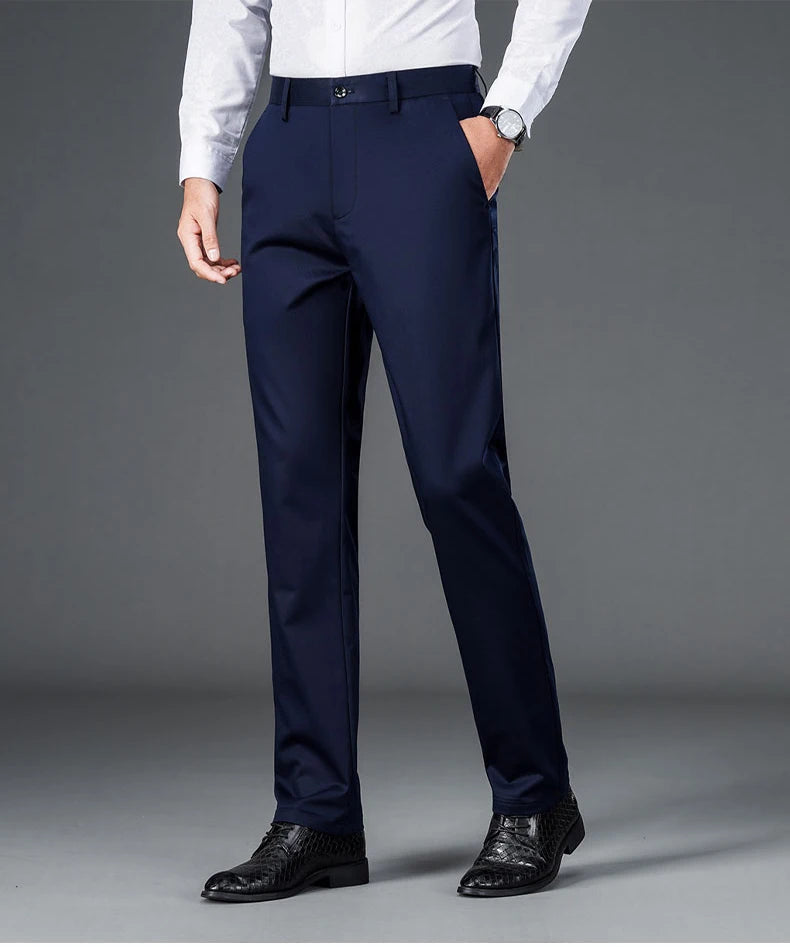 Male Smart Casual Pants Stretchy Sports Men's Fast Dry Trousers Spring Autumn Full Length Straight Office Black Navy Work Pants
