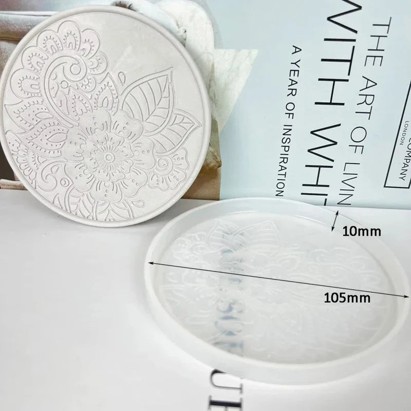 Round Coaster Silicone Mold Epoxy Resin Crystal Mold DIY Coffee Wine Glass Flower Coaster Plaster Concrete Home Decor Crafts