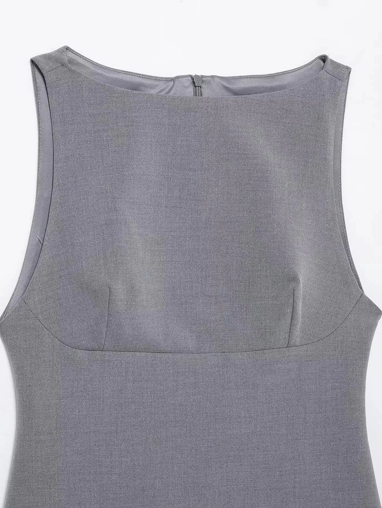 KONDALA Sleeveless O-Neck Mini Gray Dress for Women Sexy Patchwork Zipper Club Casual Fashion Spring Summer 2025 Vintage Dresses