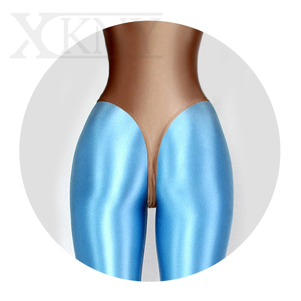 XClocKNYoung satin glossy tights T-shaped high fork short sleeve swimsuit Yoga sportswear mjinm solid color gymnastic suit