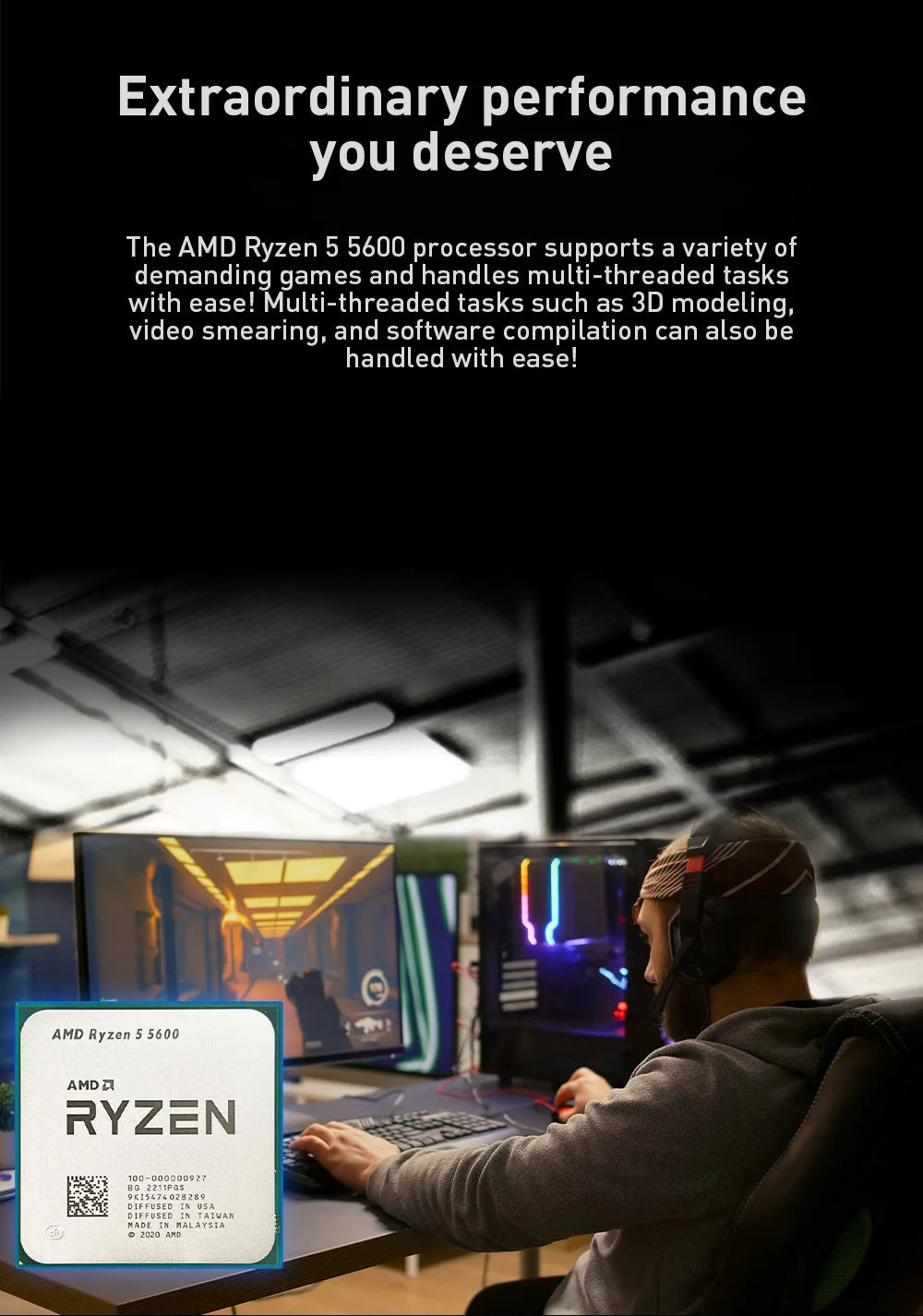 NEW AMD Ryzen 5 5600 R5 5600 3.5 GHz 6-Core 12-Thread CPU Processor 7NM L3=32M 100-000000927 Socket AM4 No Fan