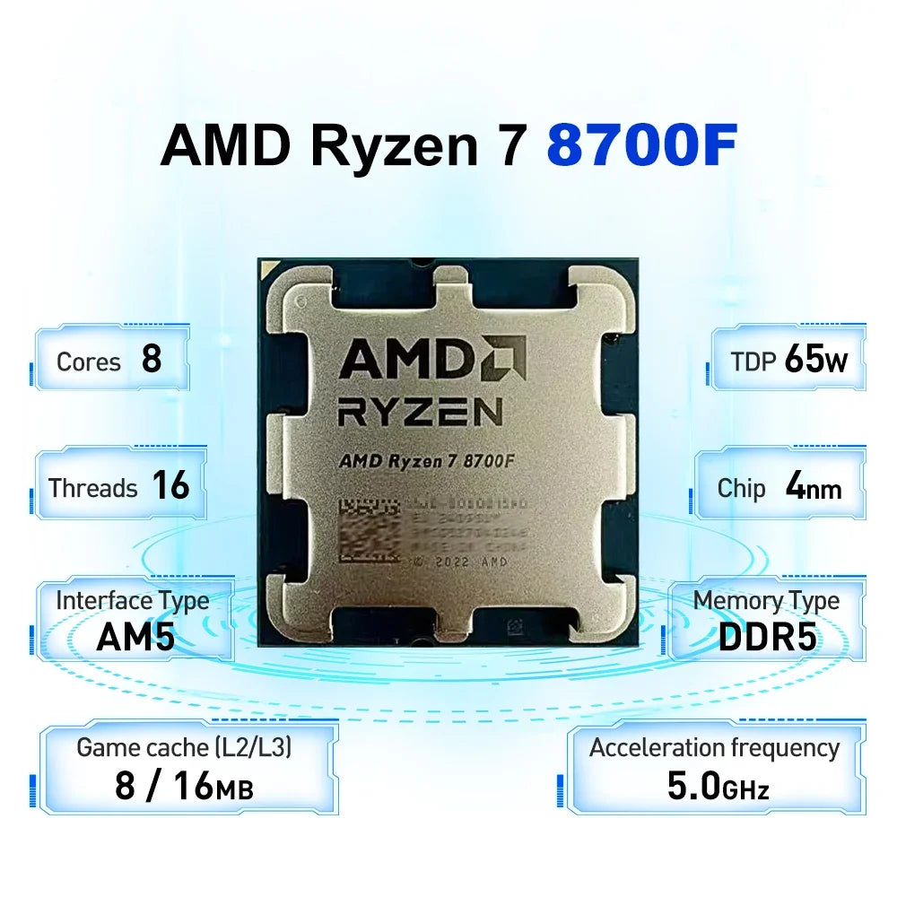 NEW AMD Ryzen 7 8700F  4.1GHz 4NM L3=16M  Processor 65W Socket AM5 8-Core 16-Thread R7 8700F DDR5 but without fan