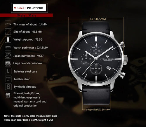 2025 New PAGANI DESIGN Business Men's Quartz Watch 46mm Brand Stainless Steel Waterproof Automatic Chronometer Relogo Masculino