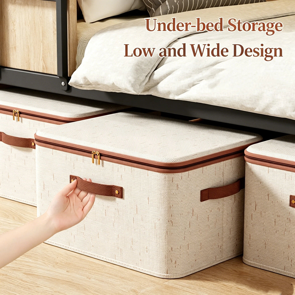 Large Household Storage Box Heavy-duty Hard Shell Cotton Linen Zipper Storage Organizer Box with Lid for Clothes Toys Blankets