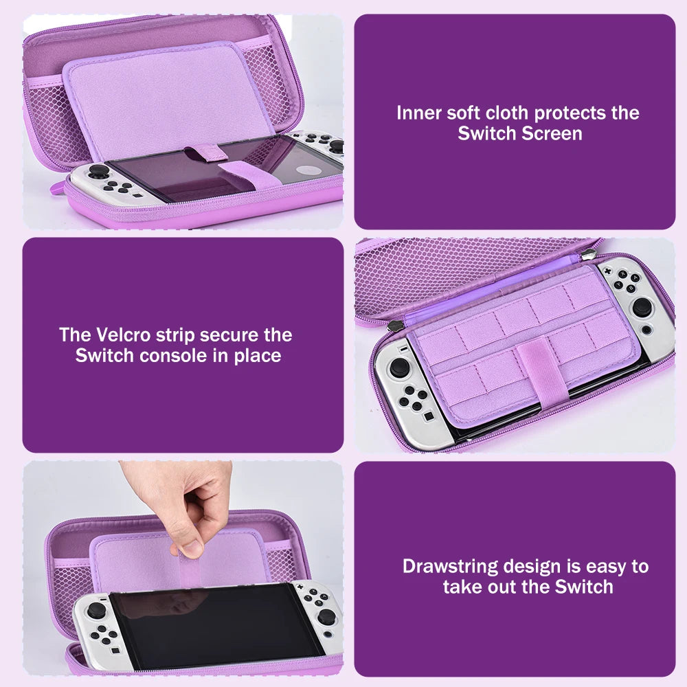 15 in 1 Switch OLED Storage Kit Switch Case and Thumb Caps Portable Waterproof Travel Bag for Switch Console & J-Con (Purple)