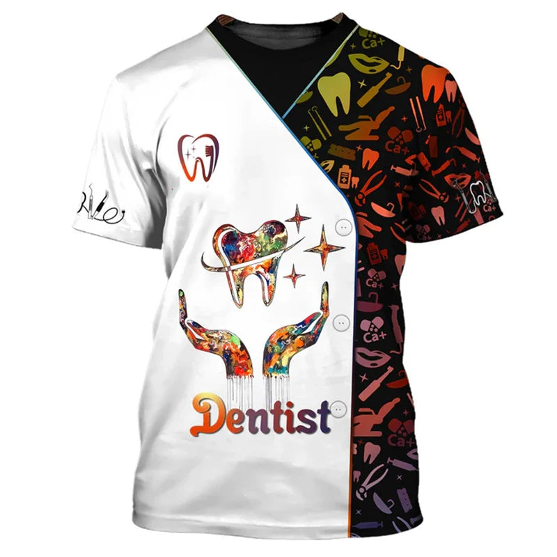 Dentist Work Uniform Funny Cosplay T-shirt For Men Cute Novelty Tooth Design O-neck T Shirts Breathable Oversized Women Tee Top