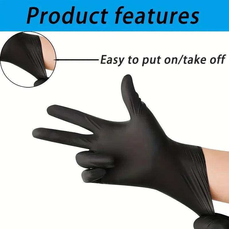 20/50/100PCS Black Nitrile Gloves Disposable Thickened Durable Household Cleaning Gloves for Kitchen Cooking Hair Dyeing Tattoo