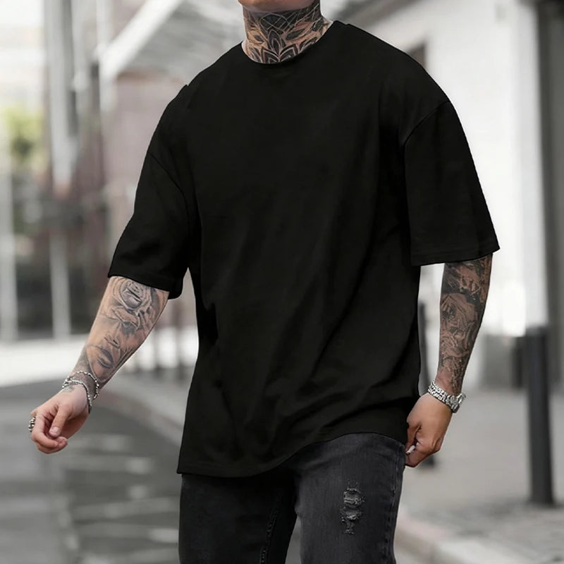 Cotton Hot Sales Mens T-shirt Solid Color Casual Quality Short Sleeve Outdoor Sports Jogging T-shirt Soft Loose Black White Tees