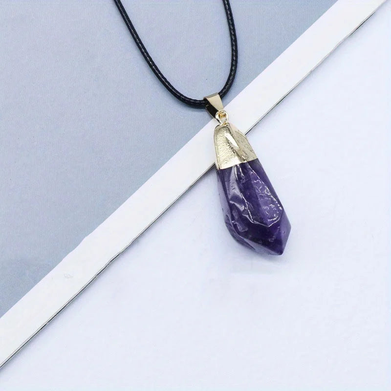 Amethyst Quartz Natural Stone Necklace Irregular Crystal Pendant Necklace for Women Jewelry Accessories Water Drop Pendant 1 pc