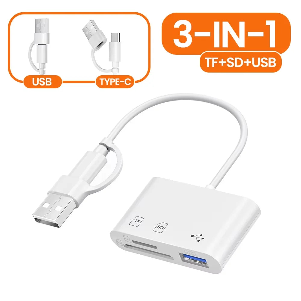 3-in-1 Lightning TypeC To SD & TF Card USB Camera AdapterFor iPhone iPad Card Reader USB Dongle for USB Flash Plug Play