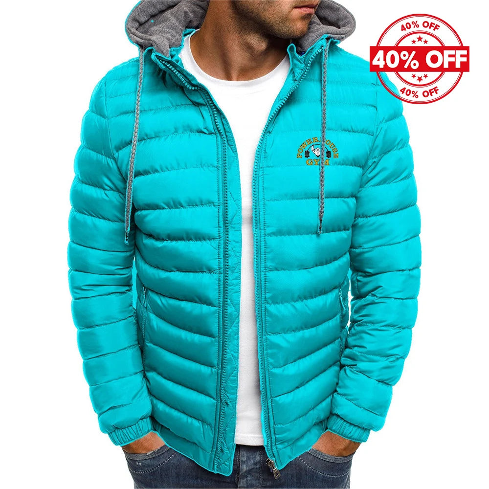 2025 Autumn And Winter Man's Solid Color Fashion Hoodies Coat Powerhouse Gym Logo Logo Print Cold-Proof Cotton-Padded Jacket