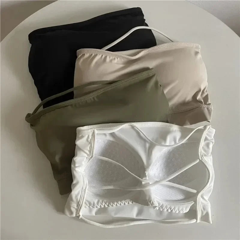Seamless Tube Top Ice Silk Sexy Wrap Chest for Women Push Up  Bras Strapless Underwear Solid Color  Bralette Lingerie Tops