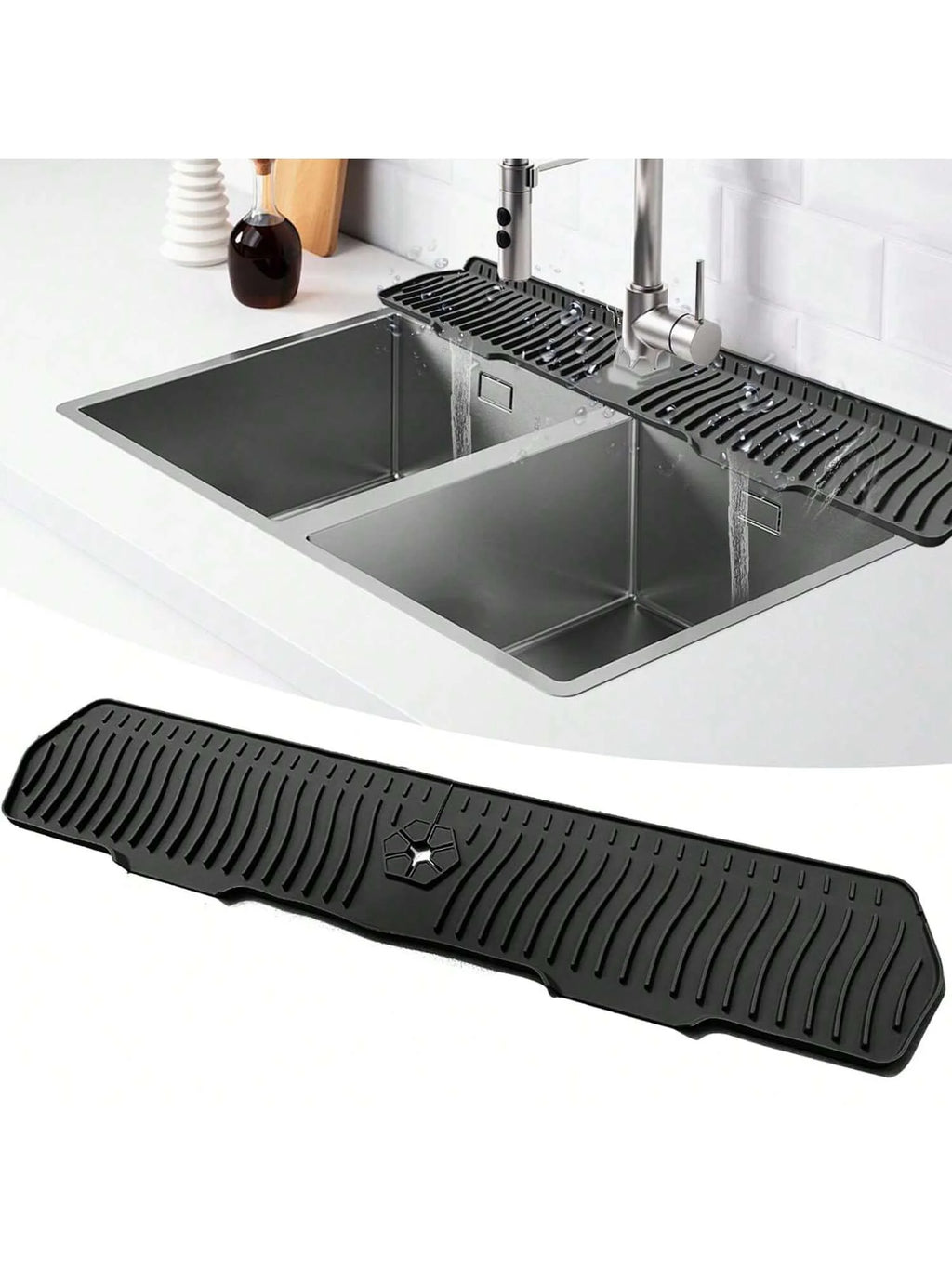 30/24 Inch Silicone Faucet Mat Sink Splash Guard Large Size Faucet Drain Drying Pad Countertop Protector for Bathroom Kitchen