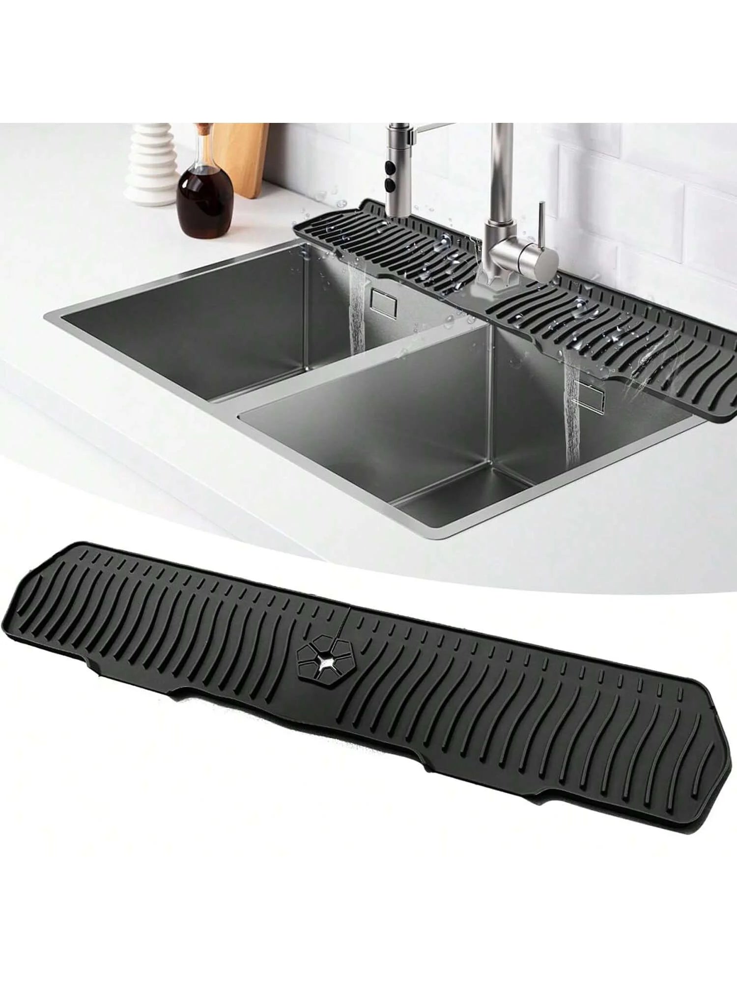 30/24 Inch Silicone Faucet Mat Sink Splash Guard Large Size Faucet Drain Drying Pad Countertop Protector for Bathroom Kitchen