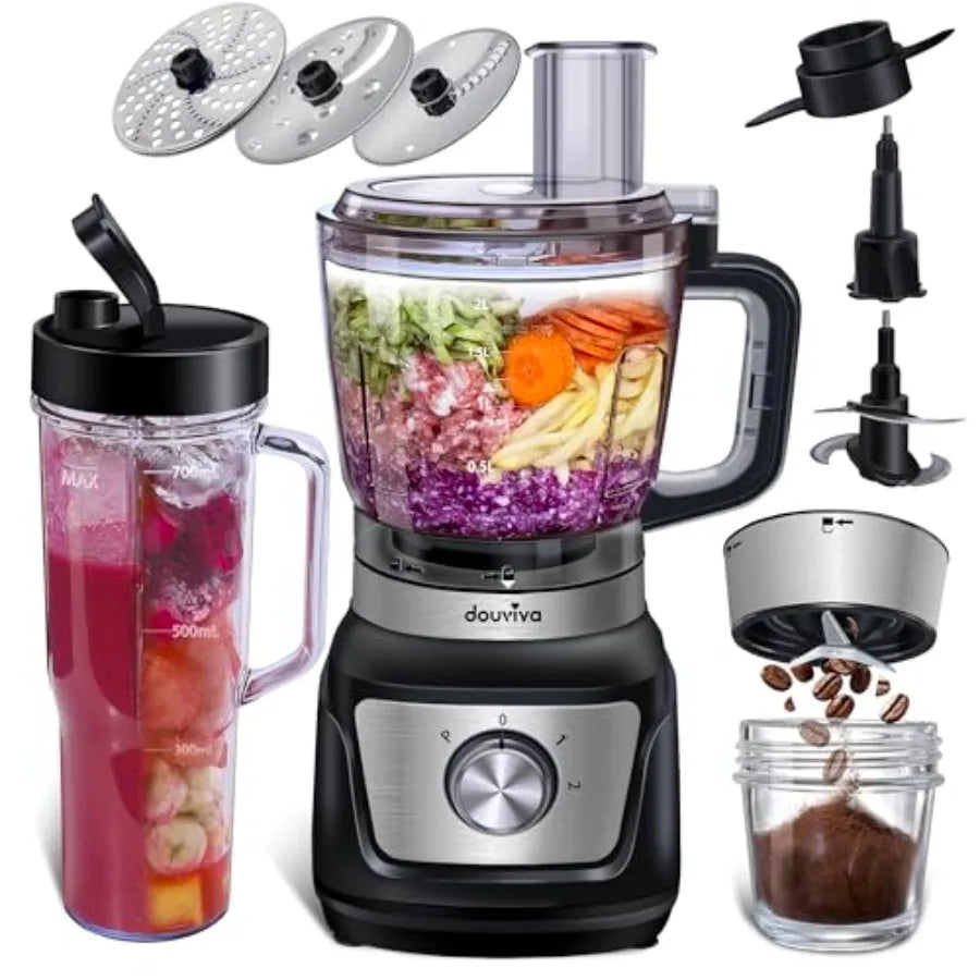 Blender Food Processor Combo 1000W 68oz Processor Bowl with 24oz To-Go Lid Cup for Smoothies Shakes Mixing Shredding Slicing Ch
