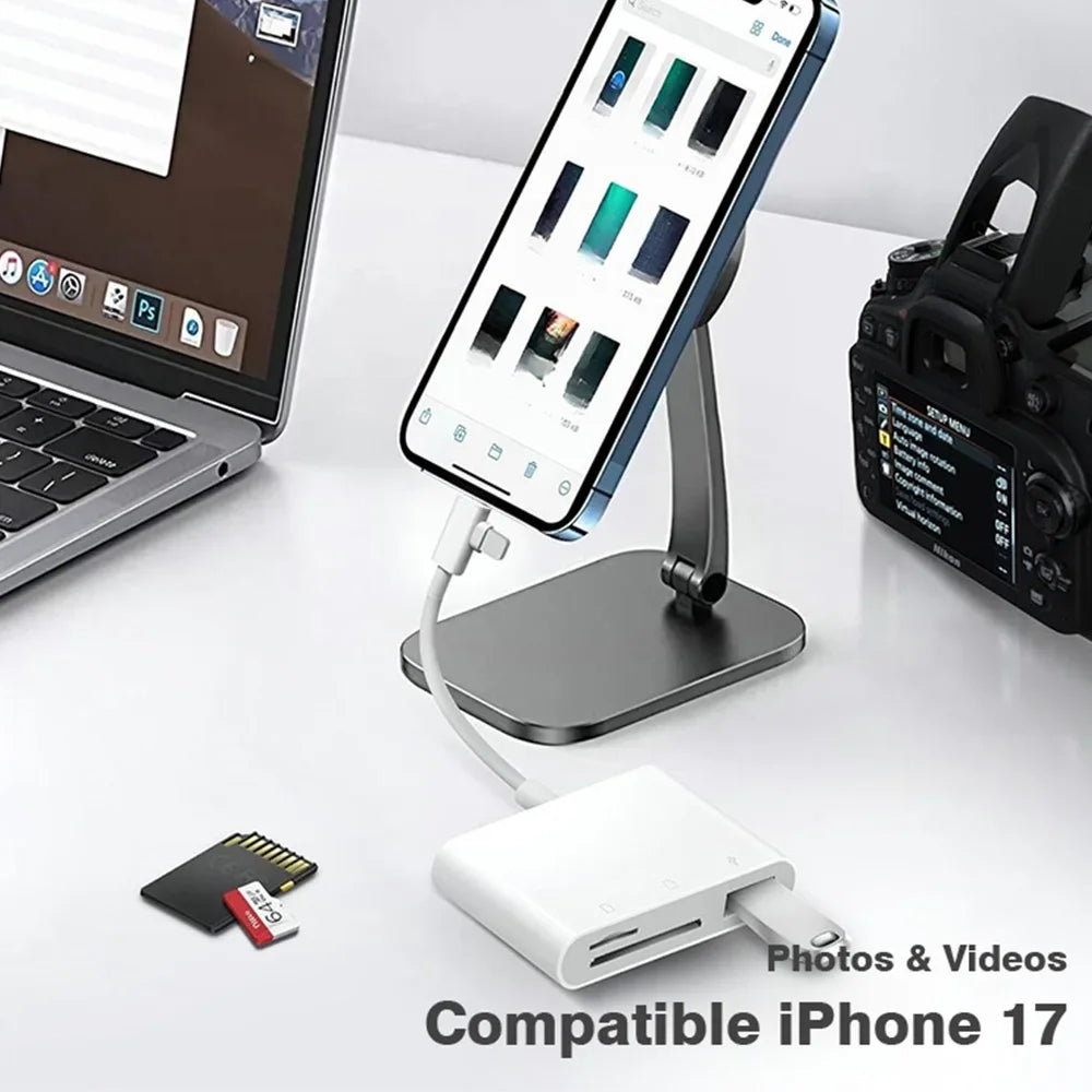 3 in 2 OTG Card Reader Type-C Lightning to SD/TF/USB Memory Card Adapter For Laptops iPhone 17 Multi-Function Smart Card Reader