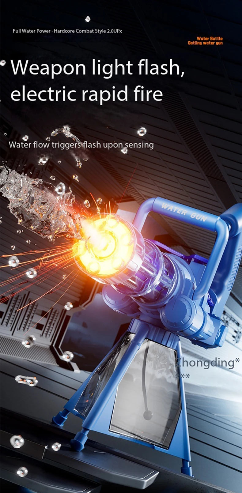 Electric Gatling LED Light Water Gun High-Speed Continuous Burst Rotating Summer Outdoor Beach Pool Party shooting Toy Gift