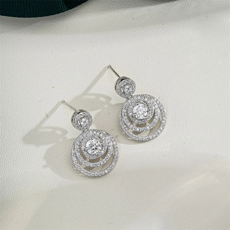 ZFSILVER Trendy s925 Silver Moissanite Classic Exquisite Design Round Circle Earring Charms Women Accessories Jewelry Gift KE104