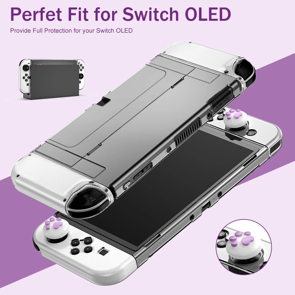 15 in 1 Switch OLED Storage Kit Switch Case and Thumb Caps Portable Waterproof Travel Bag for Switch Console & J-Con (Purple)