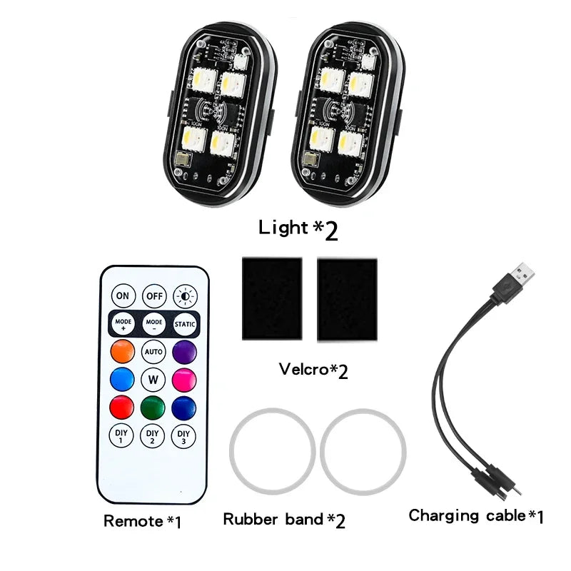 Wireless LED Strobe Lights Car Decor Atmosphere Light Warning Lights RGB Led Aircraft Strobe Lights Car Motorcycle LED Lights