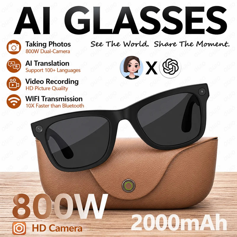 2026 New Smart Glasses 800W Take Pictures Record Al Translation WIFI Transmission AI Recognition GPT 2000MAH Music Smart Glasses
