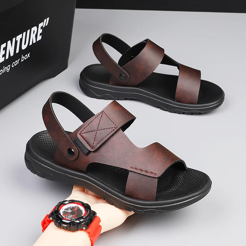 Summer Outdoor Sandals for Men Casual Sport Slippers PU Leather Non-slip Breathable Roman Shoes Beach Flip-Flop Garden Shoes