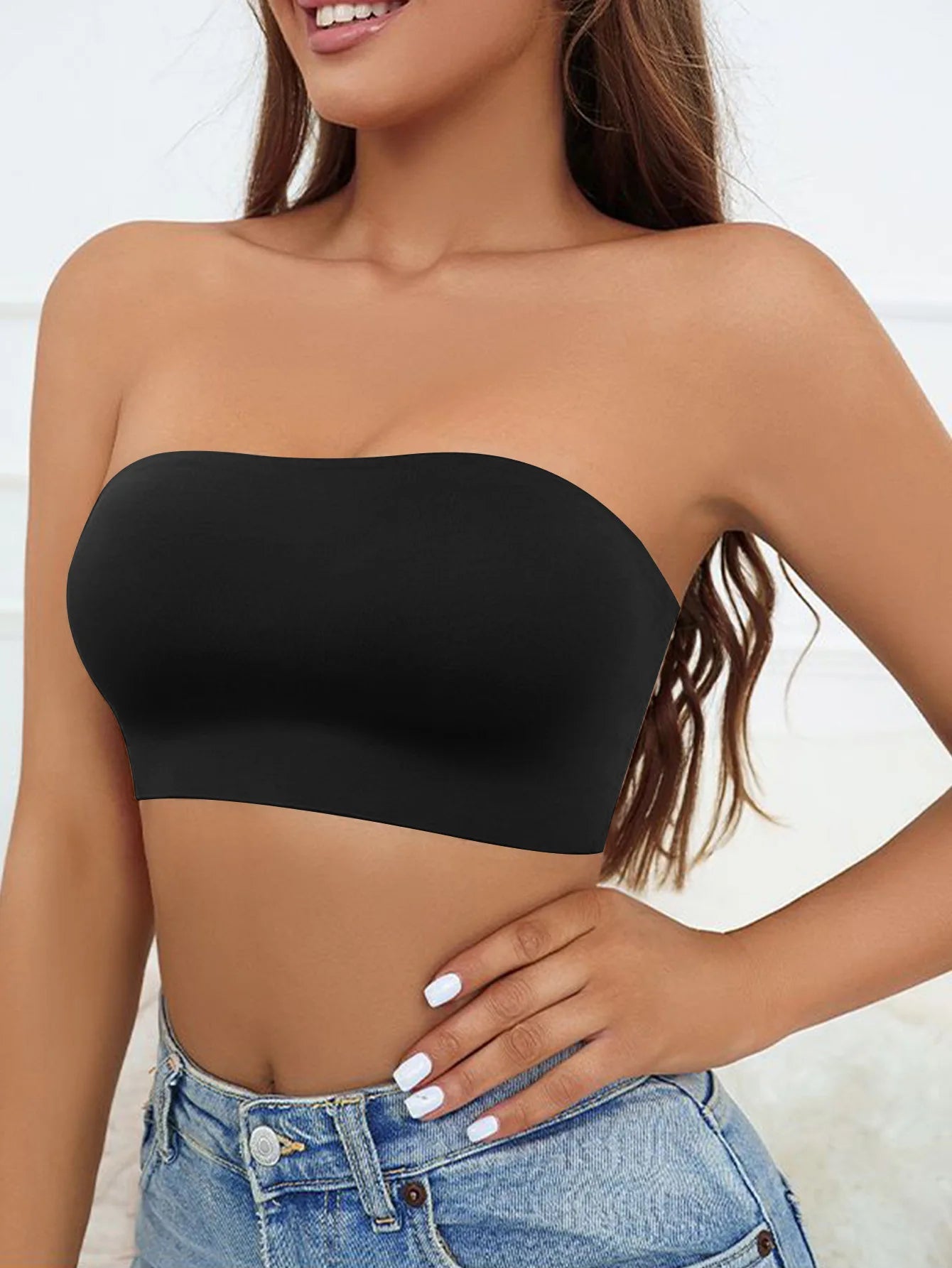 Women Tube Strapless Bra Chest Wrap Bandeau Unlined Seamless Breathable Comfortable Anti-skidding Ice Silk Bra Underwear Tops