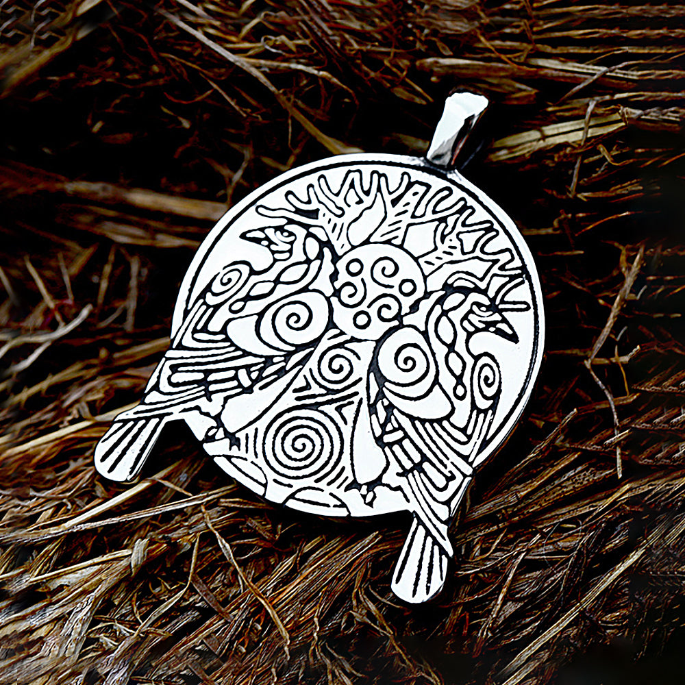 Fashion Vintage Viking Odin Double Ravens Necklace Stainless Steel Nordic Tree of Life Pendant for Men Amulet Jewelry Wholesale