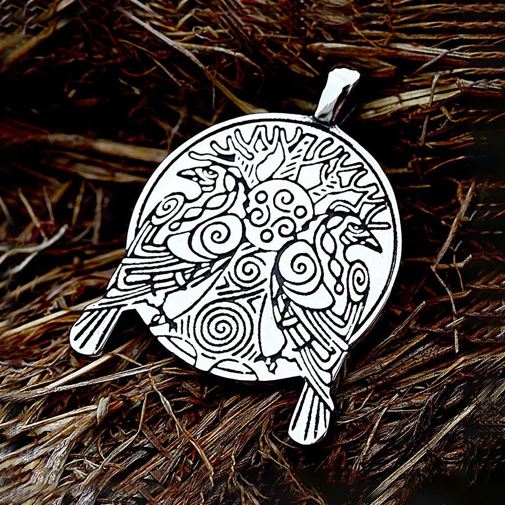 Fashion Vintage Viking Odin Double Ravens Necklace Stainless Steel Nordic Tree of Life Pendant for Men Amulet Jewelry Wholesale