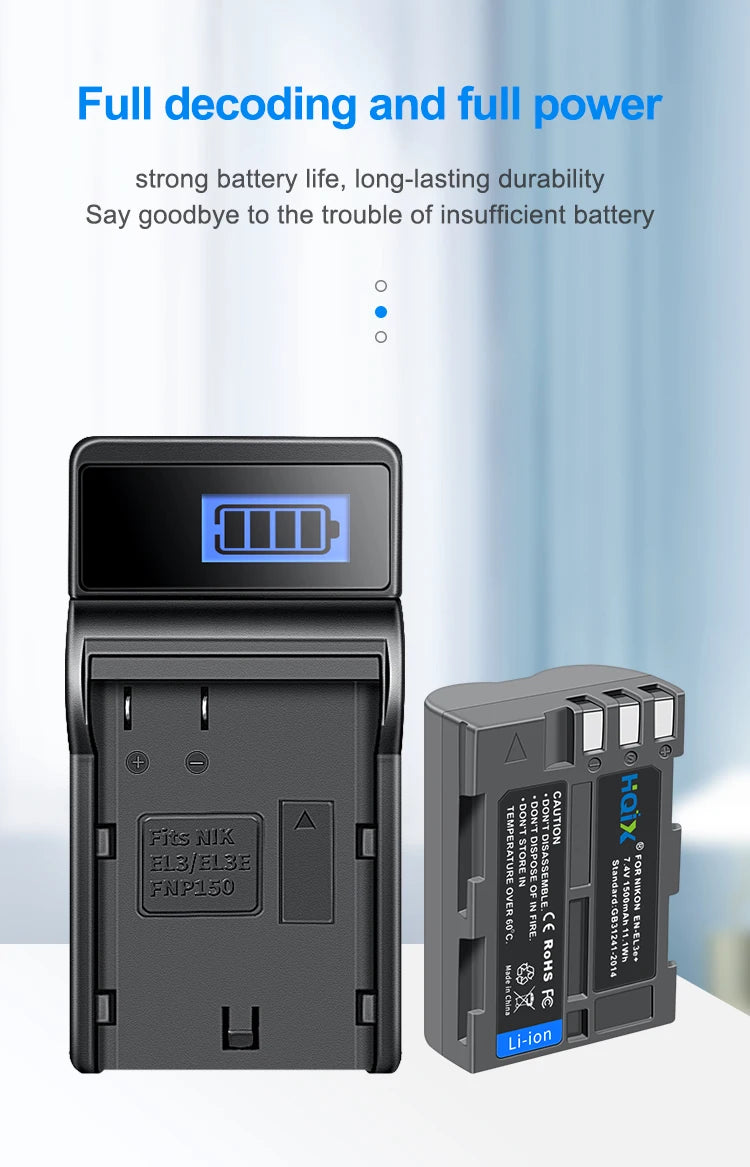 HQIX for Nikon D50 D70 D70S D80 D90 D100 D200 D300 D300S D700 Camera EN-EL3E Charger Battery