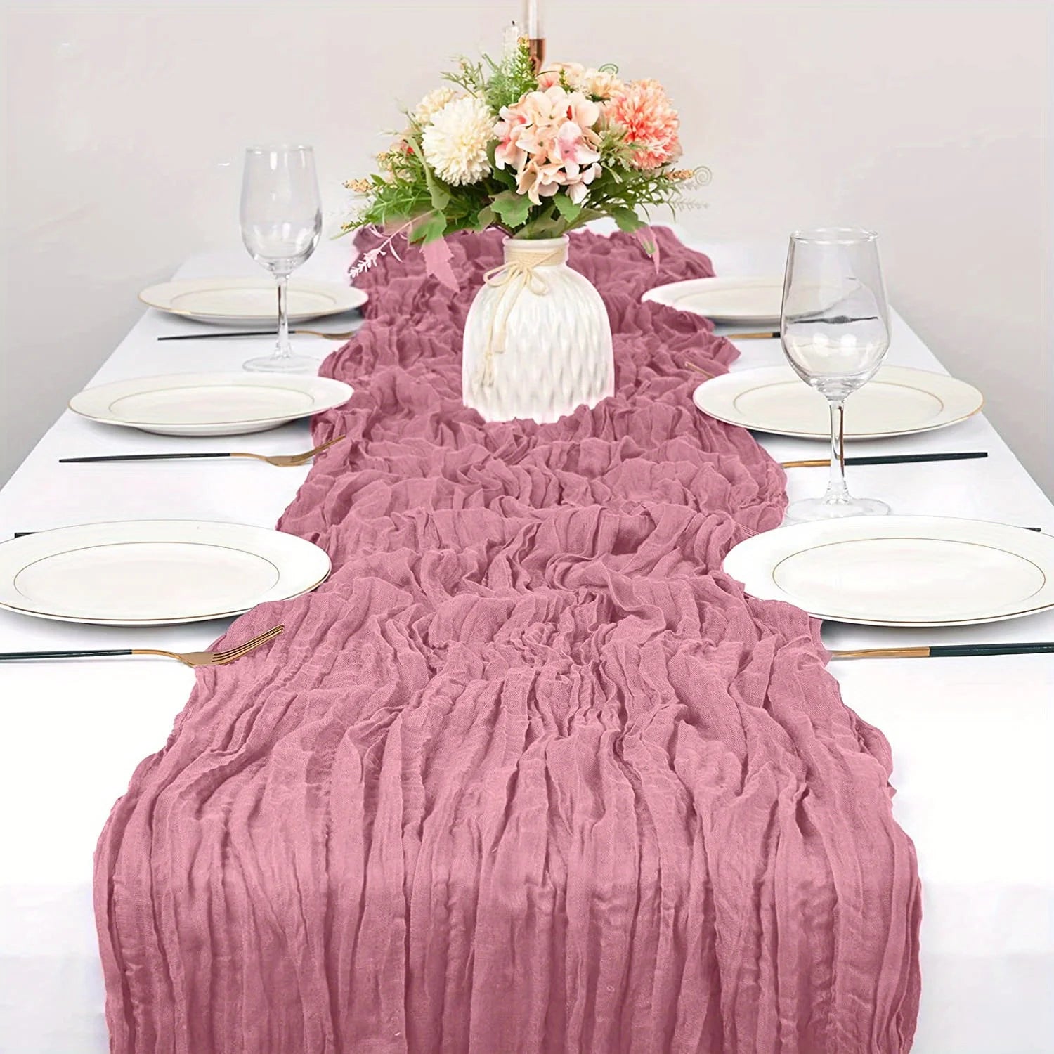 1pc Boho Style Cheesecloth Table Runner - Long Gauze Sheer RomanticTable Runner For Weddings, And Scene Decor Home Decor